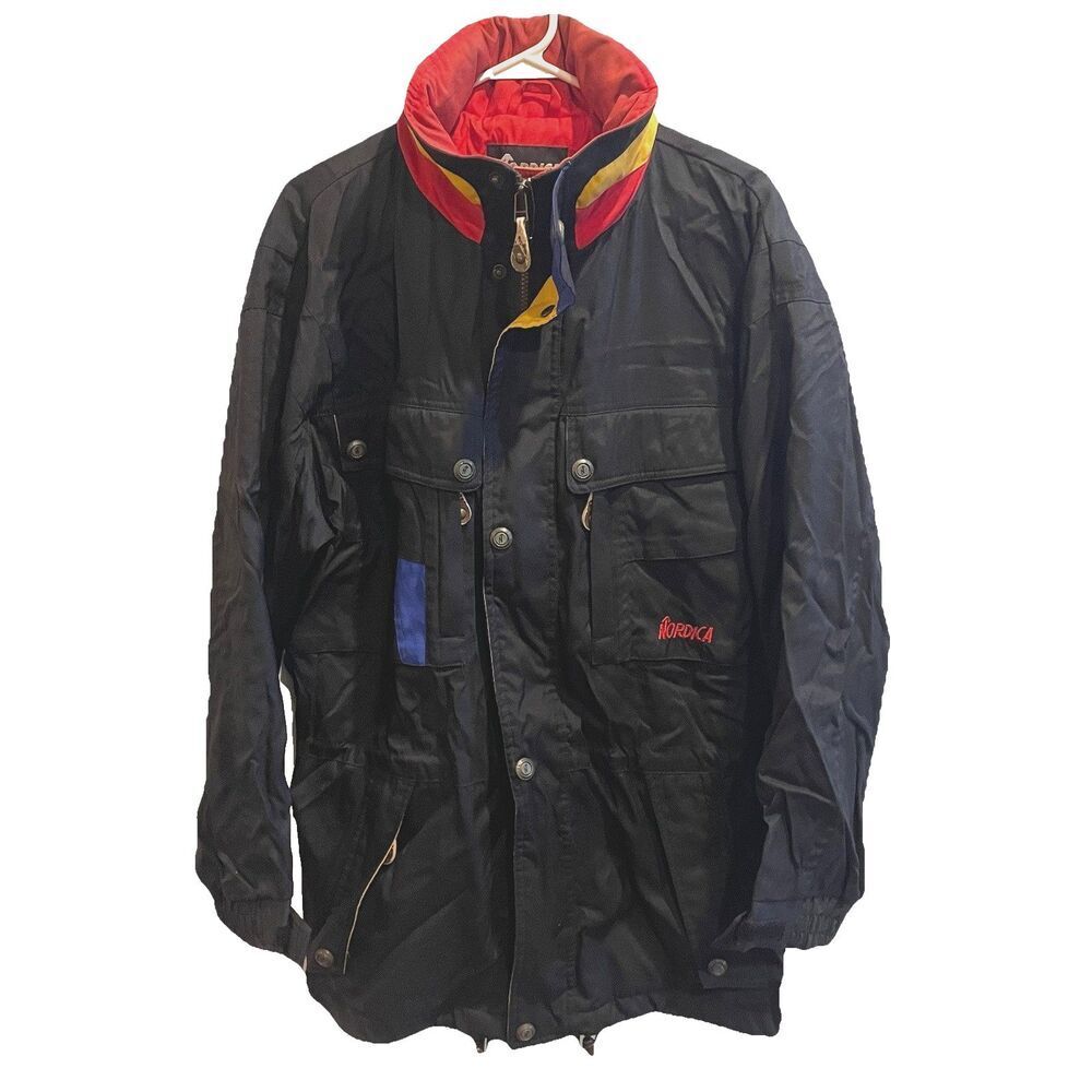 Vtg Classic NORDICA Sportsystem Men's Long Ski Snowboard Jacket M Black Red